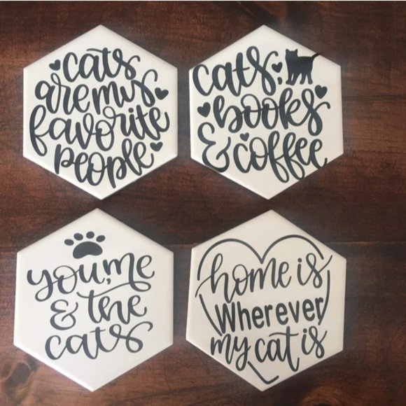 Hand Crafted | Humorous Cat Coasters [4 pack] - Picture 5 of 6